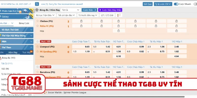 Sảnh cược thể thao TG88 uy tín